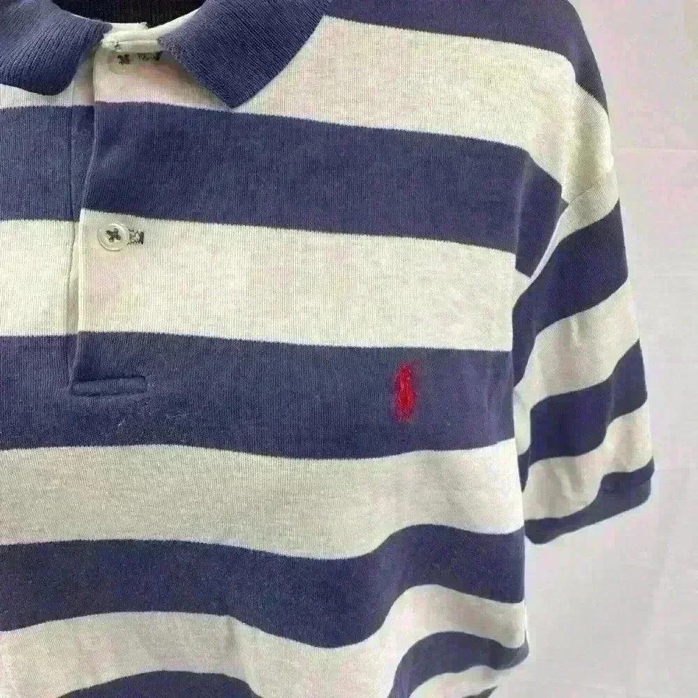 Vintage Polo Ralph Lauren Shirt Men's XL White And Blue Striped Red Pony